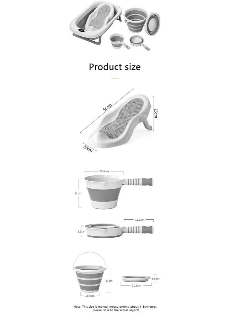 4 in 1 Baby Foldable Bath Tub Set, Temperature Sensing, 4 Pieces, Grey and white - Image 4